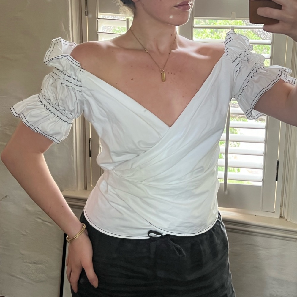 Jonathan Simkhai Poplin Off-the-Shoulder Top